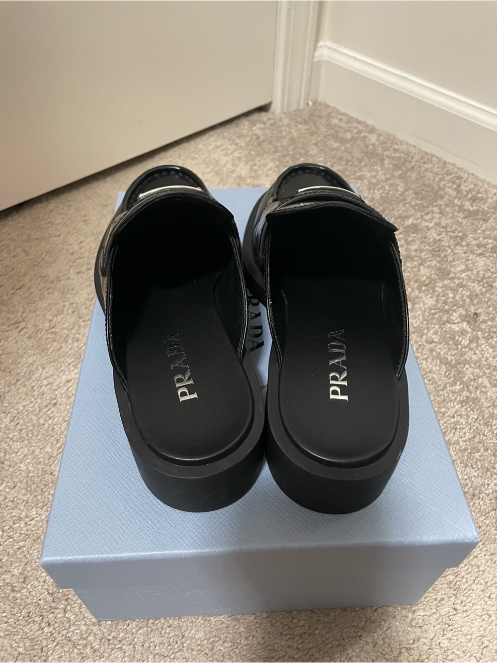 Prada Black Leather Loafer Mules - Picture 3 of 4